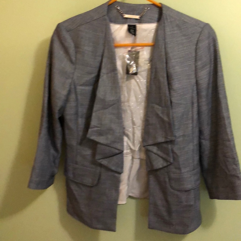 WHBM Ruffled Lapel two hook closure Blue Blazer